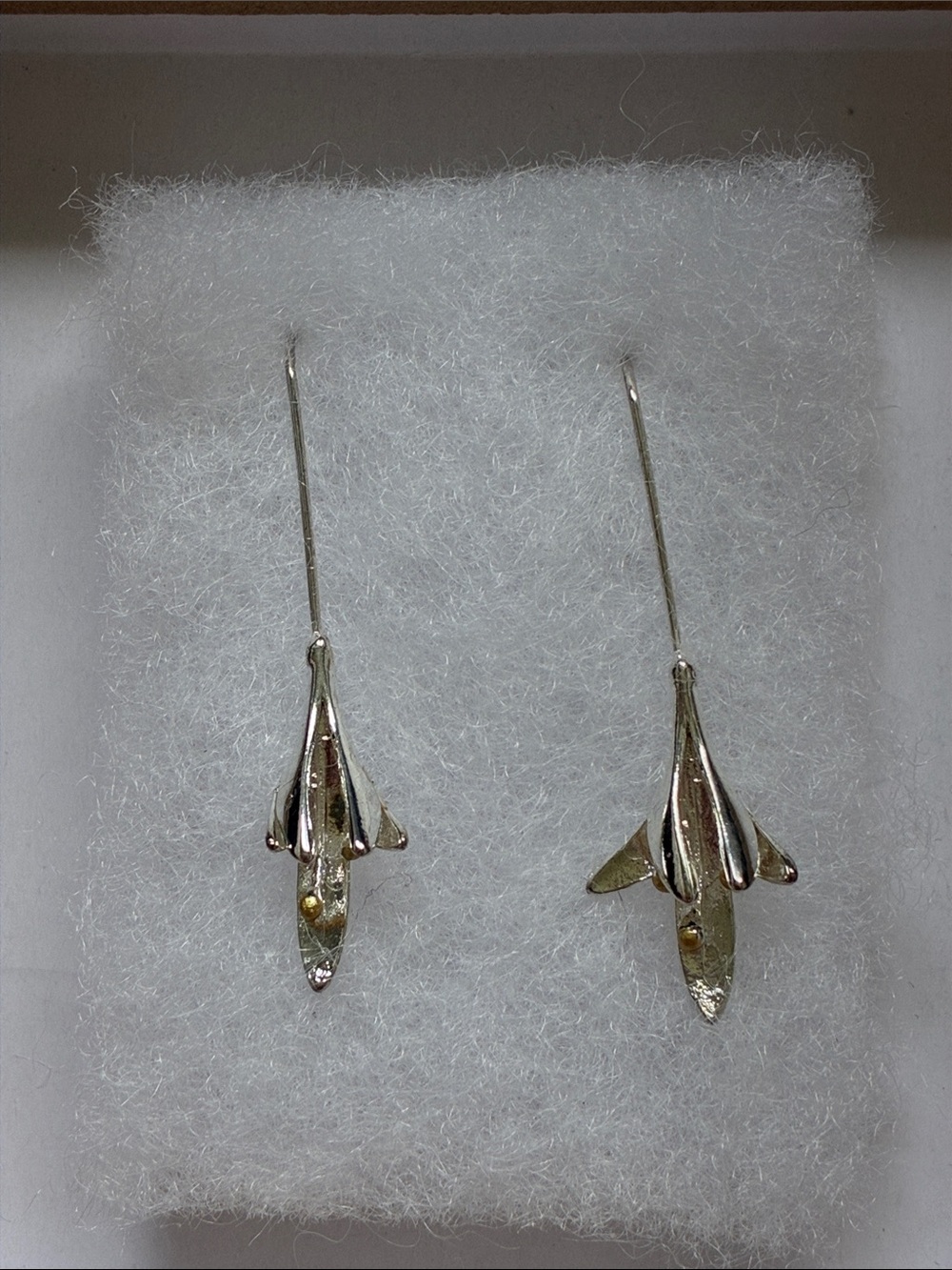 Sterling Silver Floral Drop Earrings - Silver - Never Worn
